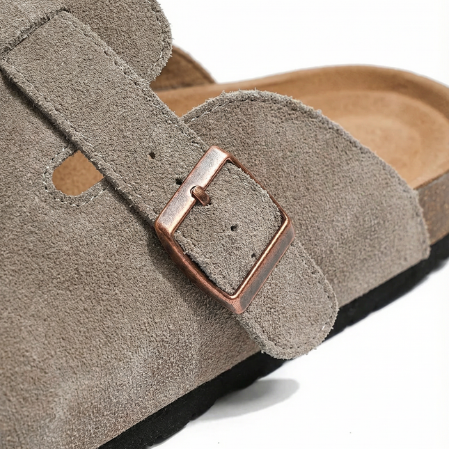 Veloursleder Clogs Taupe – Komfort Clog aus echtem Rindsleder (Eigenmarke)