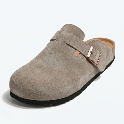 Veloursleder Clogs Taupe – Komfort Clog aus echtem Rindsleder (Eigenmarke)