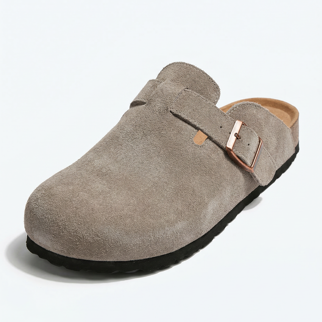 Veloursleder Clogs Taupe – Komfort Clog aus echtem Rindsleder (Eigenmarke)