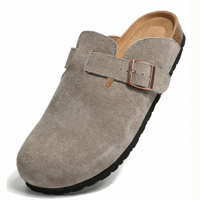 Veloursleder Clogs Taupe – Komfort Clog aus echtem Rindsleder (Eigenmarke)