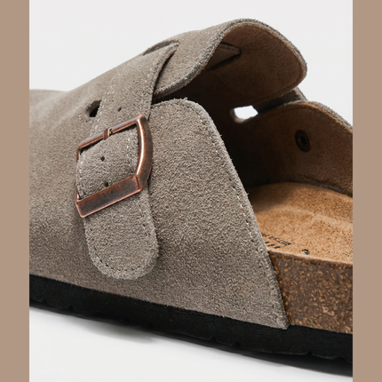 Veloursleder Clogs Taupe – Komfort Clog aus echtem Rindsleder (Eigenmarke)