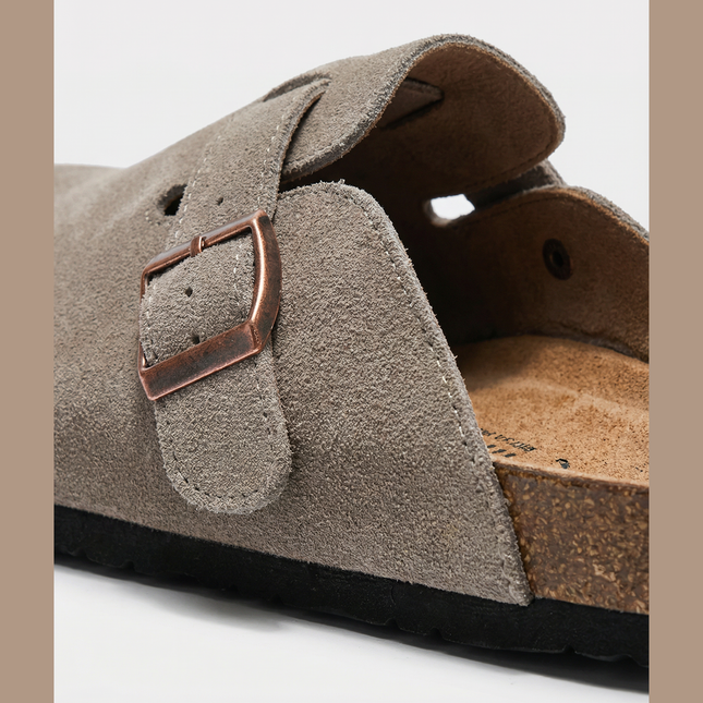 Veloursleder Clogs Taupe – Komfort Clog aus echtem Rindsleder (Eigenmarke)