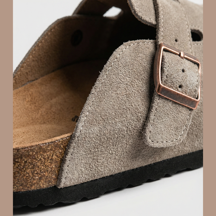 Veloursleder Clogs Taupe – Komfort Clog aus echtem Rindsleder (Eigenmarke)