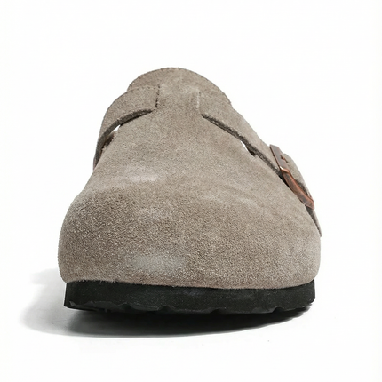 Veloursleder Clogs Taupe – Komfort Clog aus echtem Rindsleder (Eigenmarke)