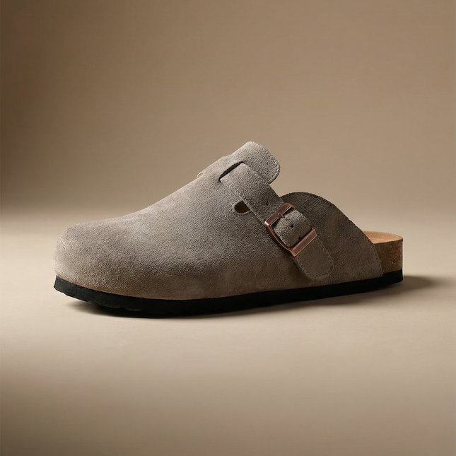 Veloursleder Clogs Taupe – Komfort Clog aus echtem Rindsleder (Eigenmarke)