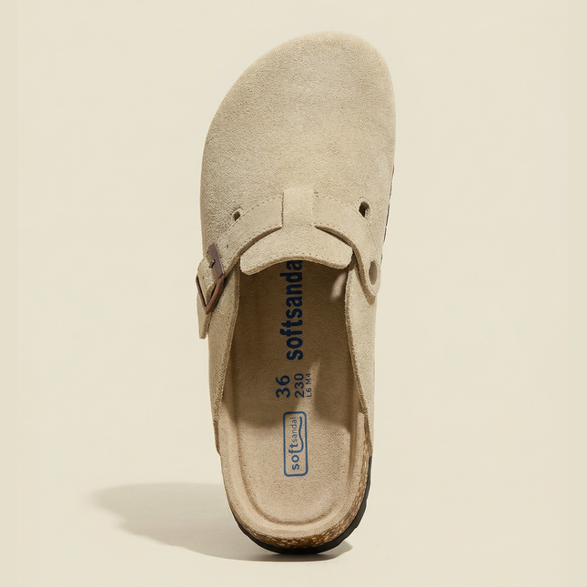 Veloursleder Clogs Taupe – Komfort Clog aus echtem Rindsleder (Eigenmarke)