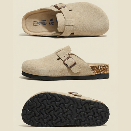 Veloursleder Clogs Taupe – Komfort Clog aus echtem Rindsleder (Eigenmarke)
