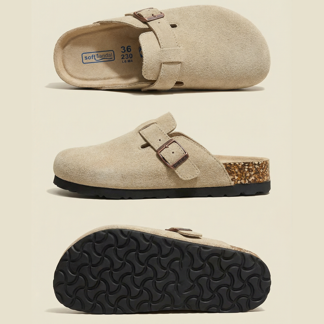 Veloursleder Clogs Taupe – Komfort Clog aus echtem Rindsleder (Eigenmarke)