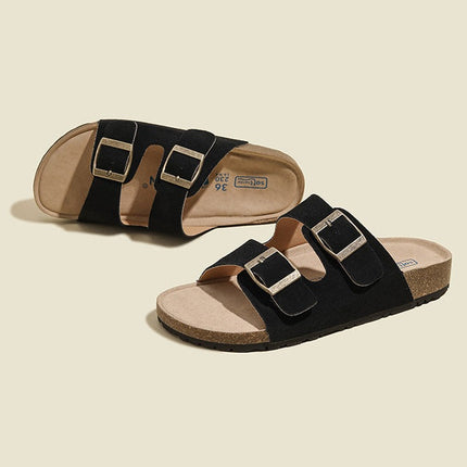 Veloursleder Sandalen mit Doppelriemen – Komfortable Sommer Slipper mit rutschfester Gummisohle