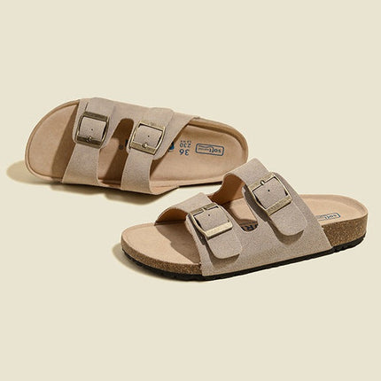 Veloursleder Sandalen mit Doppelriemen – Komfortable Sommer Slipper mit rutschfester Gummisohle