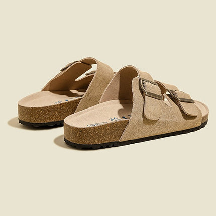 Veloursleder Sandalen mit Doppelriemen – Komfortable Sommer Slipper mit rutschfester Gummisohle