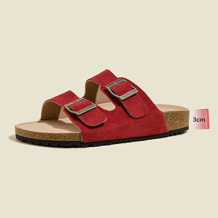 Veloursleder Sandalen mit Doppelriemen – Komfortable Sommer Slipper mit rutschfester Gummisohle