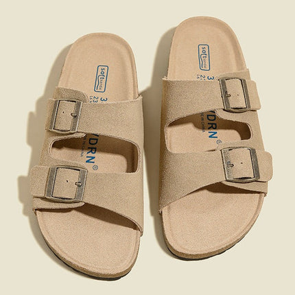 Veloursleder Sandalen mit Doppelriemen – Komfortable Sommer Slipper mit rutschfester Gummisohle