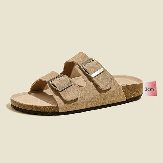 Veloursleder Sandalen mit Doppelriemen – Komfortable Sommer Slipper mit rutschfester Gummisohle