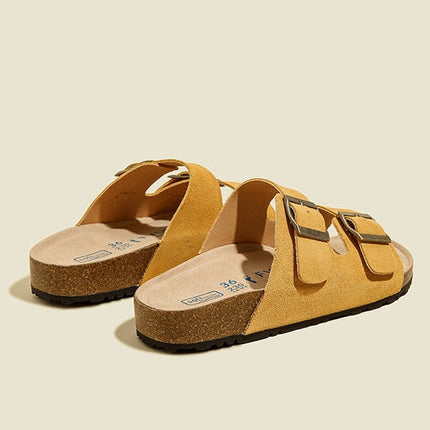 Veloursleder Sandalen mit Doppelriemen – Komfortable Sommer Slipper mit rutschfester Gummisohle