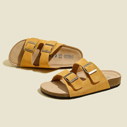 Veloursleder Sandalen mit Doppelriemen – Komfortable Sommer Slipper mit rutschfester Gummisohle
