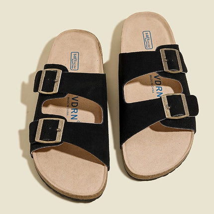 Veloursleder Sandalen mit Doppelriemen – Komfortable Sommer Slipper mit rutschfester Gummisohle