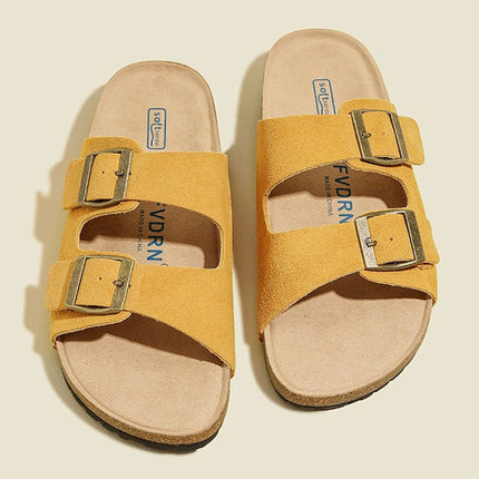 Veloursleder Sandalen mit Doppelriemen – Komfortable Sommer Slipper mit rutschfester Gummisohle