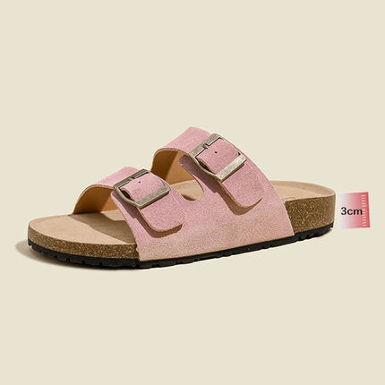 Veloursleder Sandalen mit Doppelriemen – Komfortable Sommer Slipper mit rutschfester Gummisohle