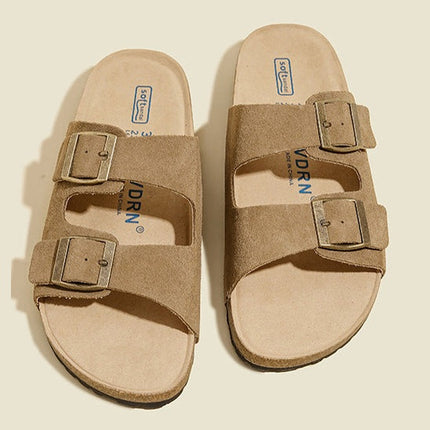 Veloursleder Sandalen mit Doppelriemen – Komfortable Sommer Slipper mit rutschfester Gummisohle