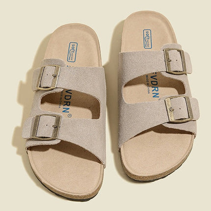 Veloursleder Sandalen mit Doppelriemen – Komfortable Sommer Slipper mit rutschfester Gummisohle
