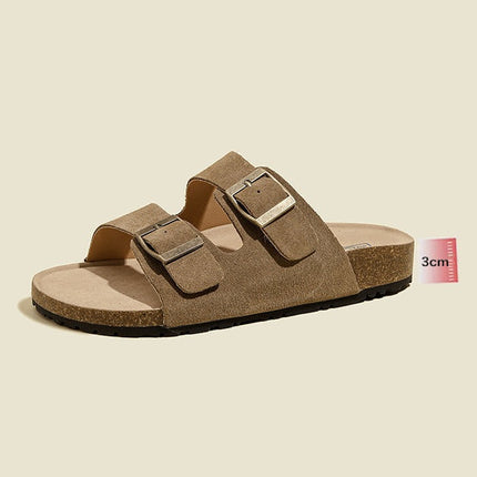 Veloursleder Sandalen mit Doppelriemen – Komfortable Sommer Slipper mit rutschfester Gummisohle