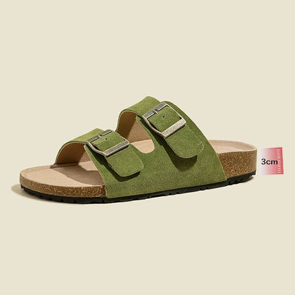 Veloursleder Sandalen mit Doppelriemen – Komfortable Sommer Slipper mit rutschfester Gummisohle