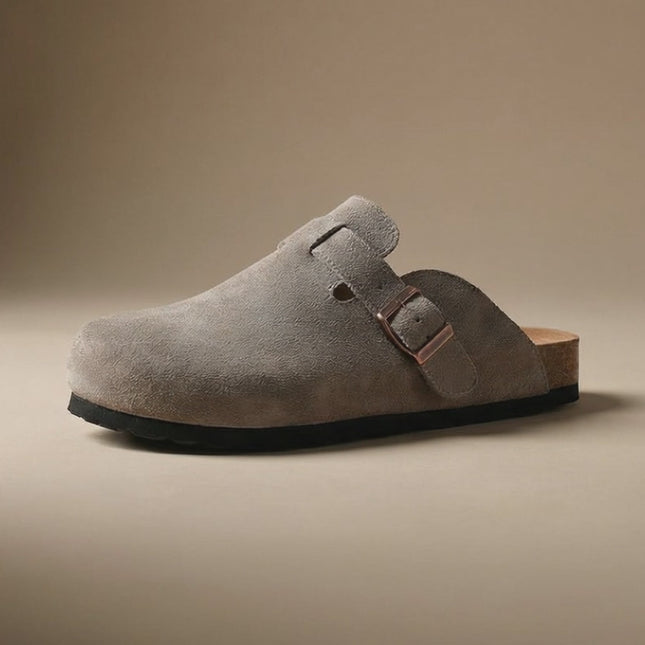Veloursleder Clogs Taupe – Komfort Clog aus echtem Rindsleder (Eigenmarke)